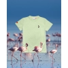 T-shirt damski Basic z flamingiem karmazynowym - pistacjowy